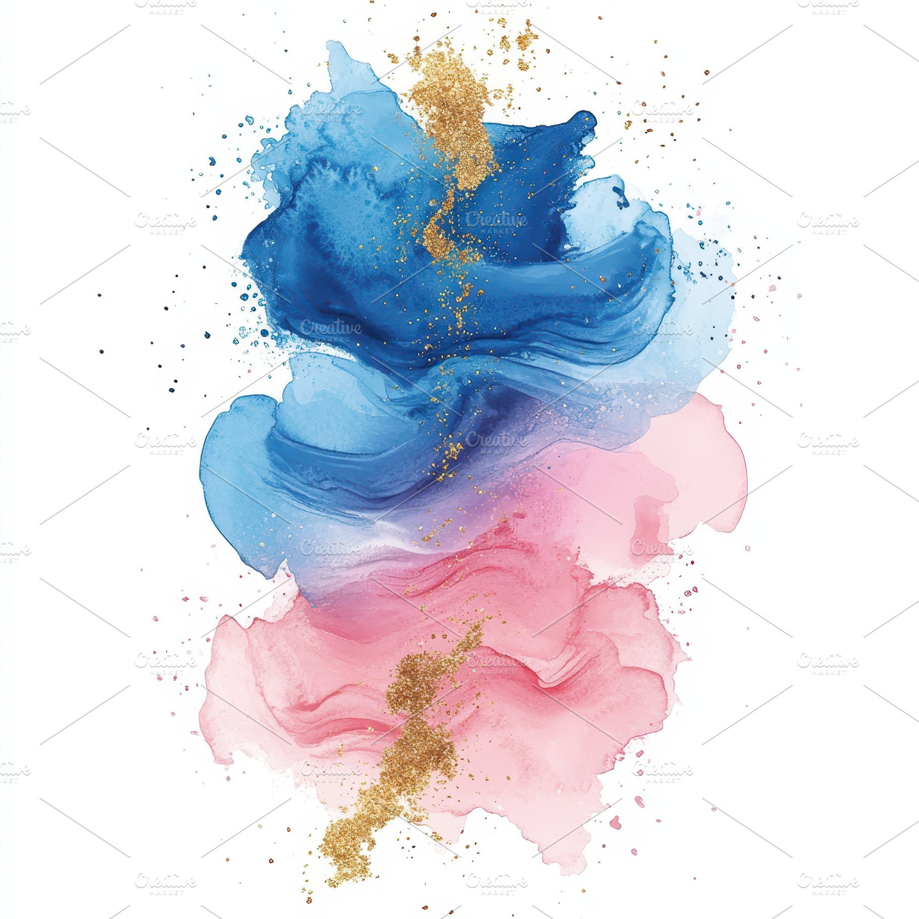 Abstract Blue Pink Gold Watercolor P, an Abstract Photo by Pixeness Studio