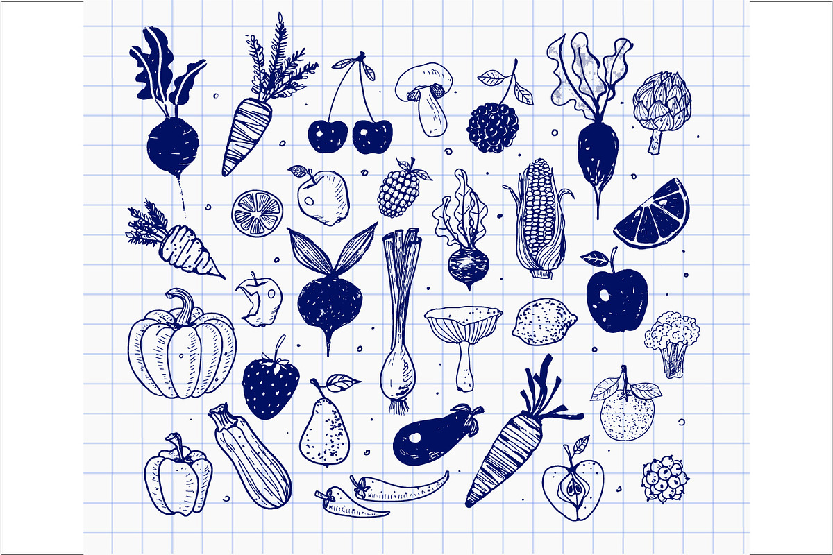 Fruits and vegetables doodles, a Food Illustration by Elina_Li (Photo 5 of 20)