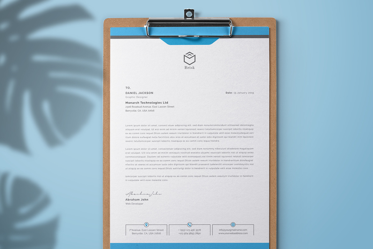Clean Letterhead Word, a Stationery Template by ResumeDevisers (Photo 5 of 8)