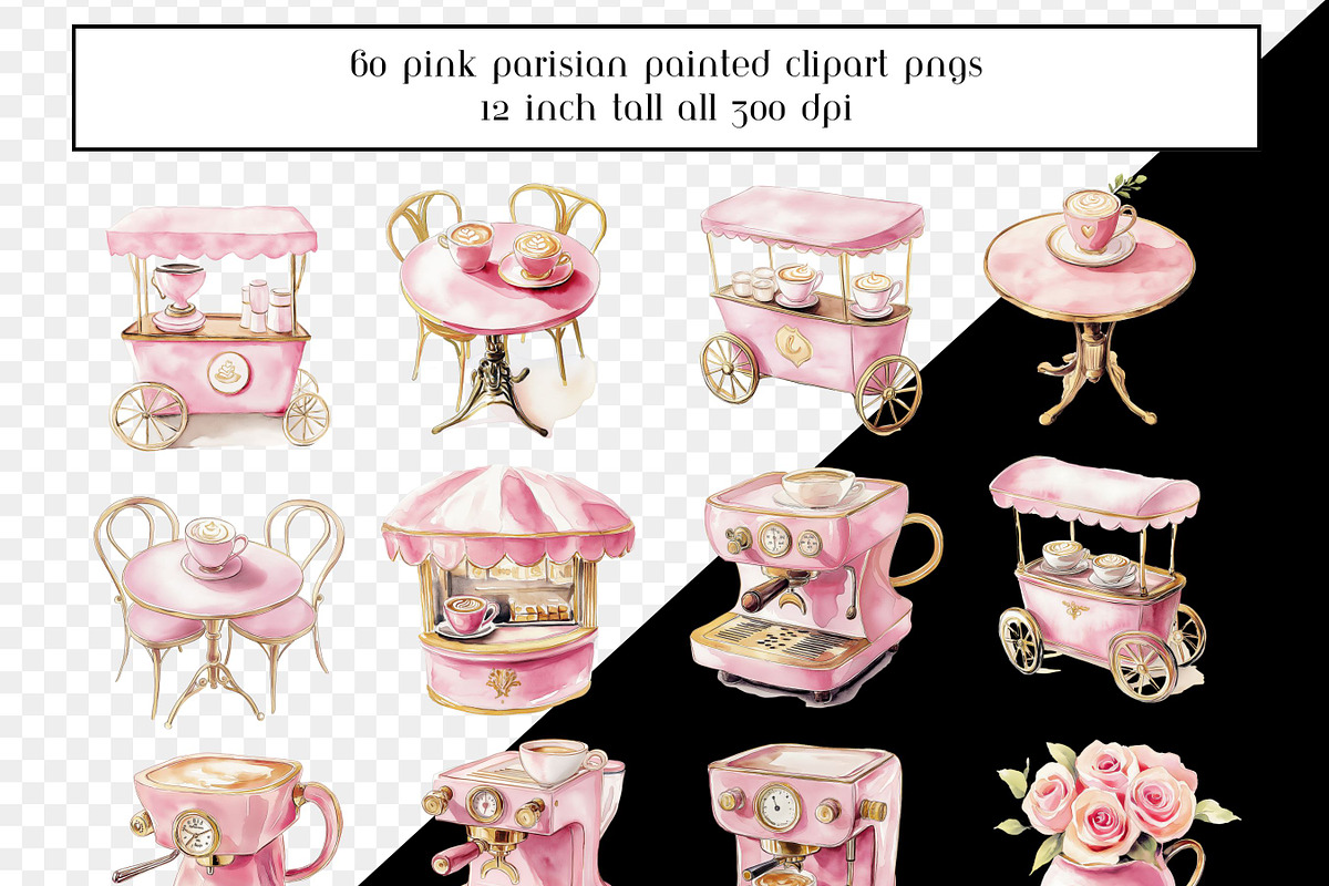 60 Pink Parisian Coffee Shop Clipart, a Graphic by AllTheKewtClipart (Photo 2 of 6)