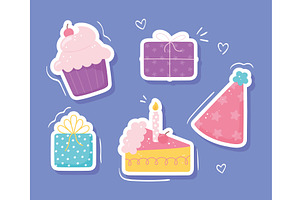 birthday stickers icons, an Illustration by studiogstock