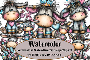 Whimsical Valentine Donkey Clipart, an Illustration by Design Market
