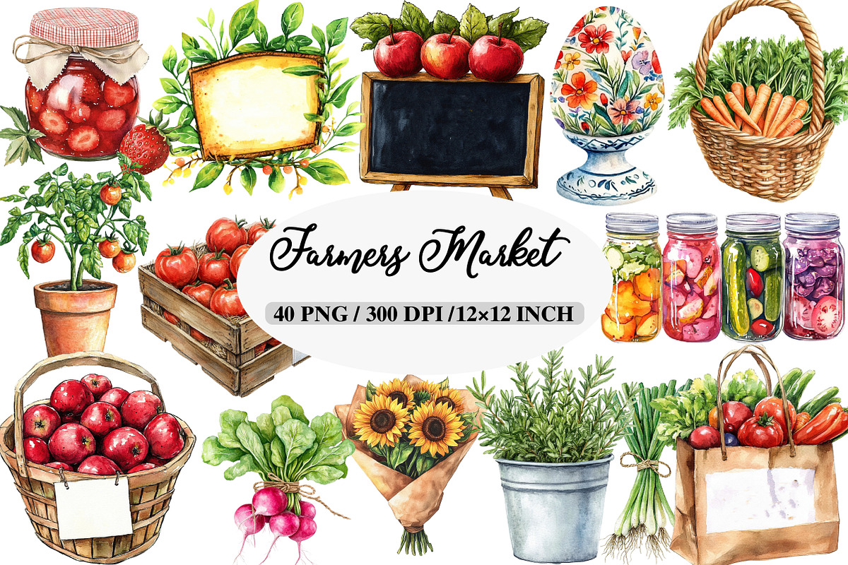Watercolor Farmers Market Clipart, an Illustration by Daily.Designs (Photo 1 of 5)