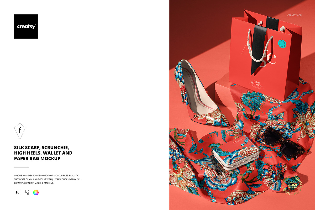 Scarf Heels Wallet Bag Mockup, a Product Mockup by creatsy5 (Photo 1 of 5)