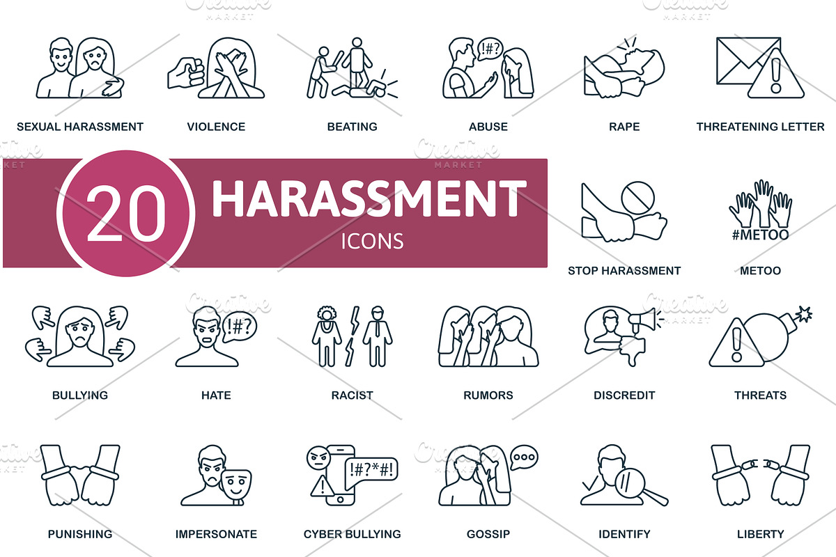 Harassment outline icons set, an Education Illustration by Aimagenarium@gmail.com