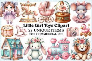 Little Girl Toys Clipart, an Illustration by Craft Nest