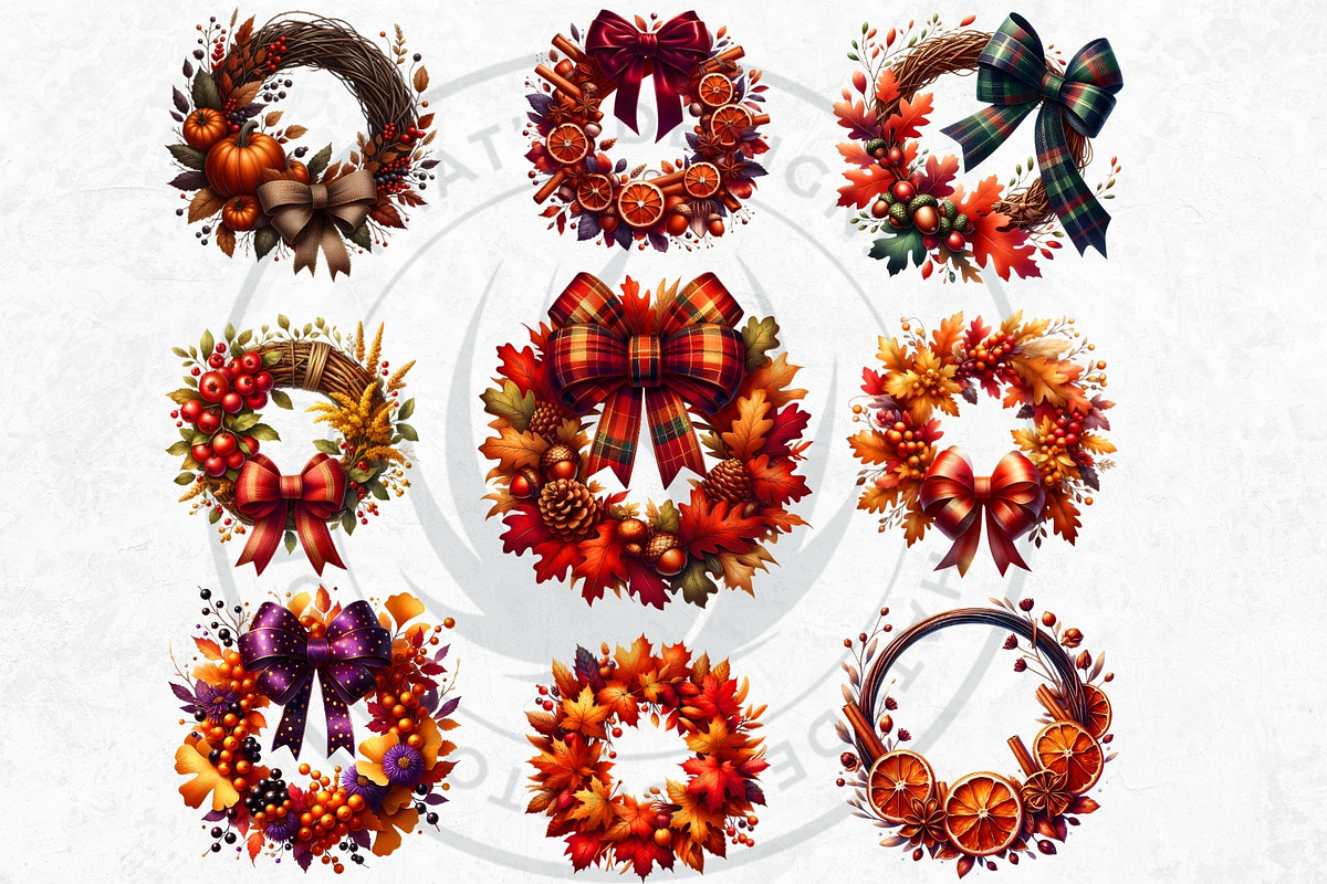 Autumn Harvest Wreaths Clipart, a Seasonal Illustration by ThatsDesignArt (Photo 4 of 10)