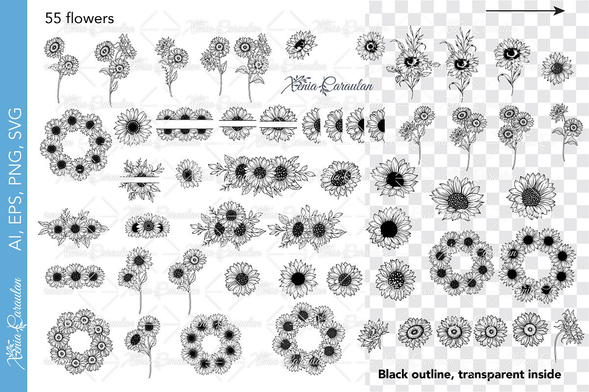 Sunflowers SVG Bundle, a Decorative Illustration by CaraulanStore (Photo 3 of 6)
