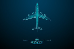 airliner low poly blue. EPS + PNG