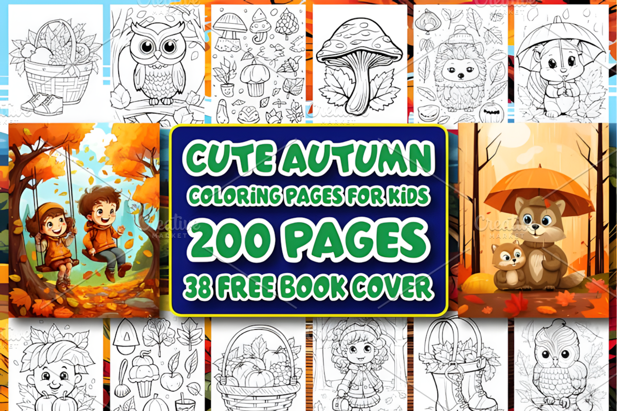200 Cute Autumn Coloring Pages, a Seasonal Illustration by Coco Bloom (Photo 1 of 9)