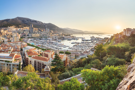 Monaco from above at sunrise on sunn stock photo containing monaco and