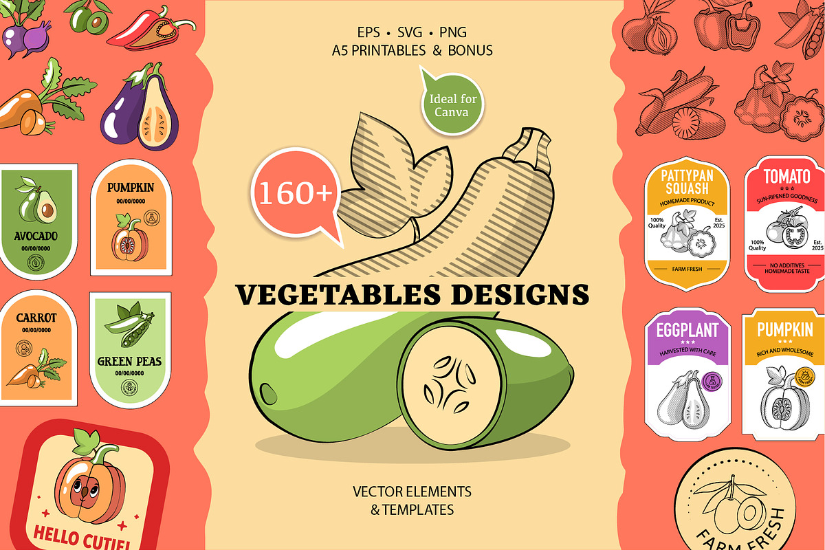 Vegetable Designs. Retro Templates, a Food Illustration by Lettering_Logo (Photo 1 of 15)