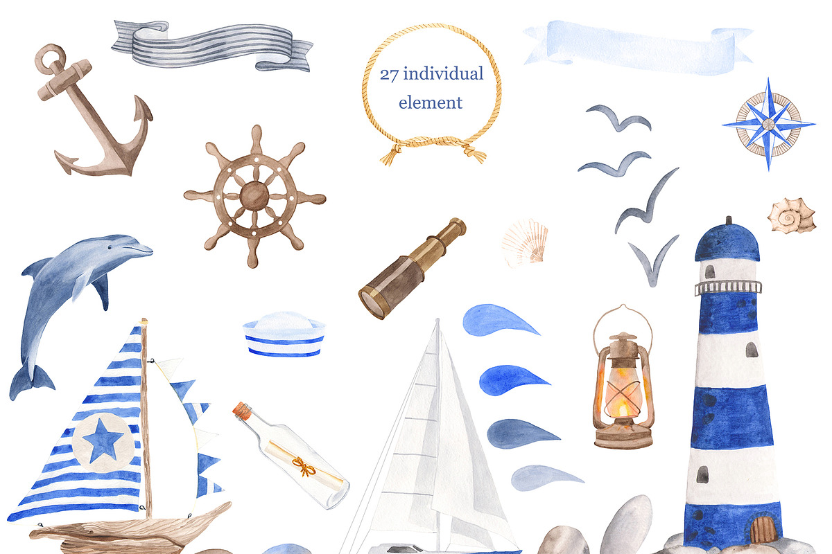 Nautical Set. Watercolor., a Texture Illustration by Marina Ermakova (Photo 7 of 7)