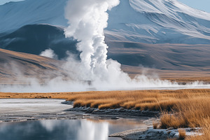 A stunning landscape featuring a snow-capped mountain in the background with a, a Nature Photo by Textures & Backgrounds