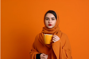 Woman Scarf Coffee Drink. Generate