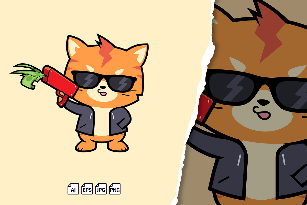 Cute cool cats with money, an Animal Illustration by tkzgraphic