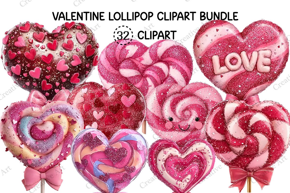 Valentine Lollipop Clipart Bundle, an Illustration by Creative Art (Photo 1 of 9)