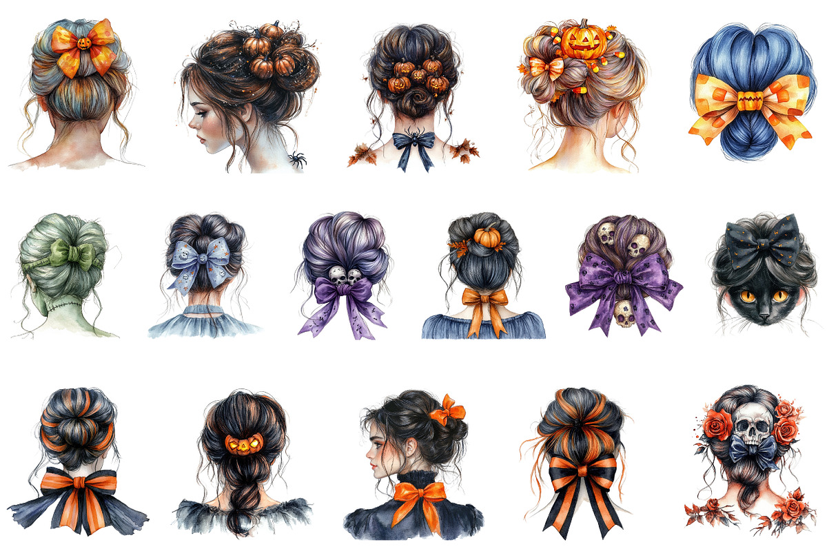 Halloween Messy Bun Png Bundle, an Illustration by DreamArtGraphic (Photo 2 of 5)