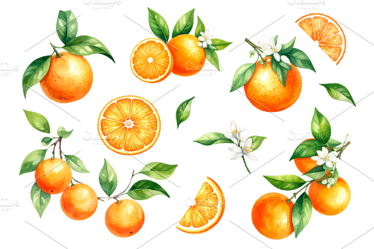 Orange Fruits In Watercolor Style, an Object Graphic by Black White Mouse Design (Photo 1 of 3)