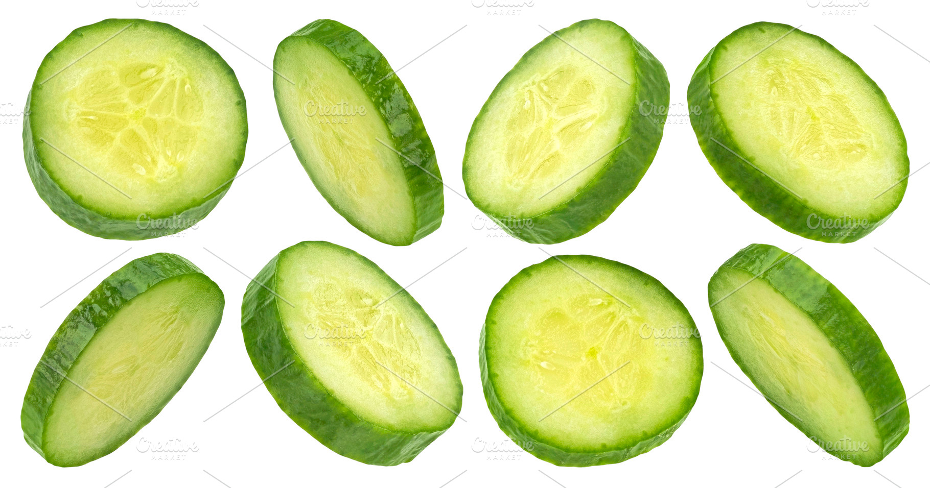 Fresh cucumber slices isolated, a Food & Drink Photo by Max Lashcheuski