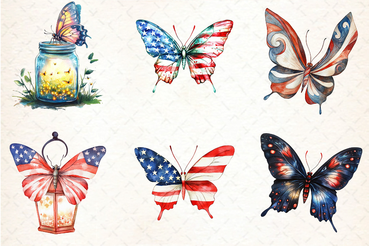 Watercolor Butterfly 4th Of July, an Illustration by DreamCafeArt (Photo 2 of 5)