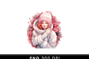 Pink Cozy Christmas Girl Clipart