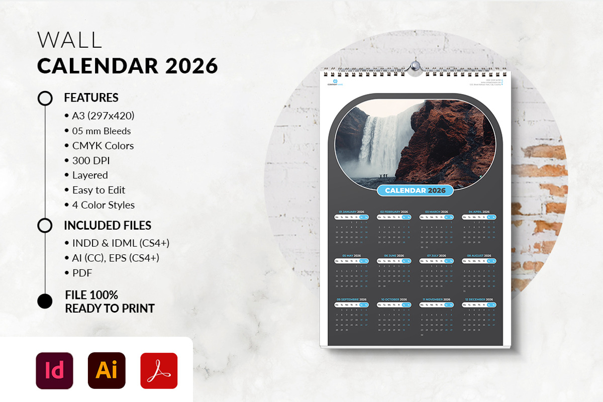 2026 Printable Wall Calendar, a Stationery Template by MstArtwork (Photo 2 of 5)
