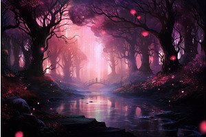 Mystical Pink Night Forest. Generate