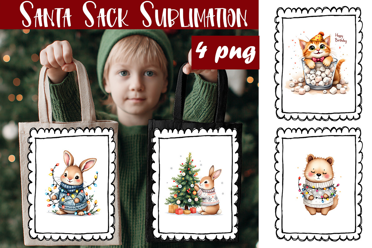 Animal Christmas Tote Bag Sublimatio, an Animal Illustration by ElenazlataArt (Photo 2 of 5)