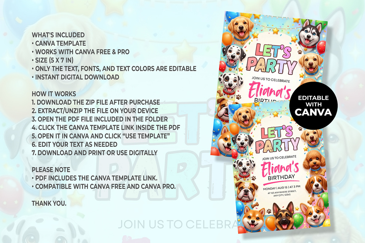 Dog Birthday Invitation Template, an Invitation Template by M9 Design (Photo 4 of 4)