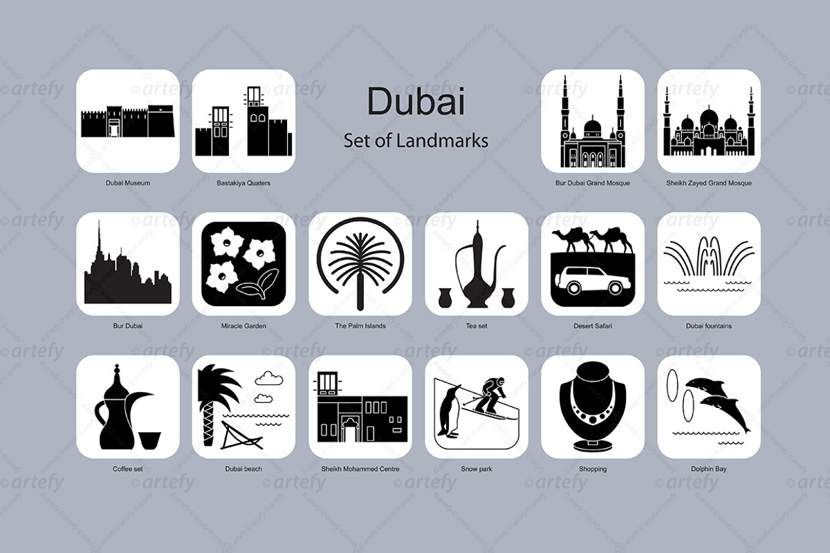 Dubai landmark icons (16x), an Icon by Artefy's Graphic Bar (Photo 2 of 2)