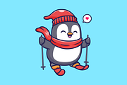 Cute Penguin Playing Ice Ski Cartoon, an Animal Illustration by Catalyst Labs (Thumbnail 1 of 3)