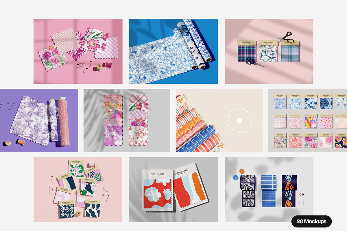 Fabric Sample Swatch Mockup Set, a Packaging Mockup by Mego-studio (Photo 2 of 7)