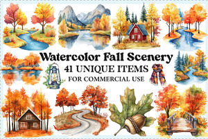 Watercolor Fall Scenery Clipart, an Illustration by Craft Nest