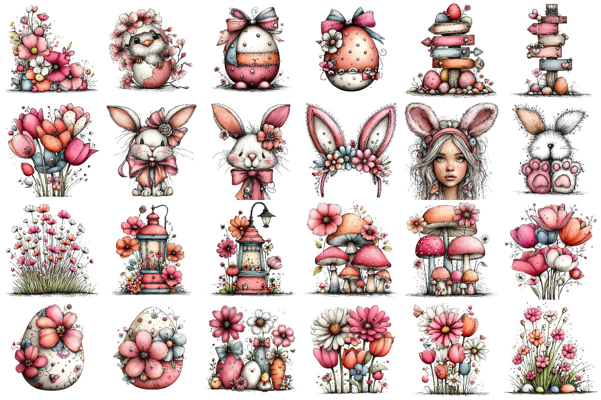 Whimsical Spring Easter Clipart, an Illustration by DreamPrint404 (Photo 3 of 5)