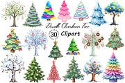 Cute Doodle Christmas Tree Clipart, an Illustration by Creative Art (Thumbnail 1 of 9)