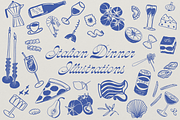 Italian Dinner Illustrations, a Food Illustration by Caroline Holm Design (Thumbnail 1 of 3)