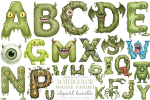 Watercolor Monster Alphabet PNG, an Illustration by SinaCreation