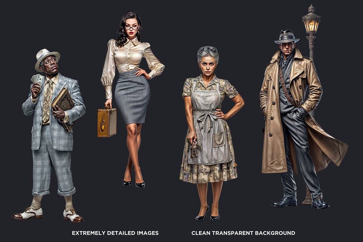 Noir Movie Characters clipart set, a Decorative Illustration by ThatsDesignArt (Photo 3 of 10)