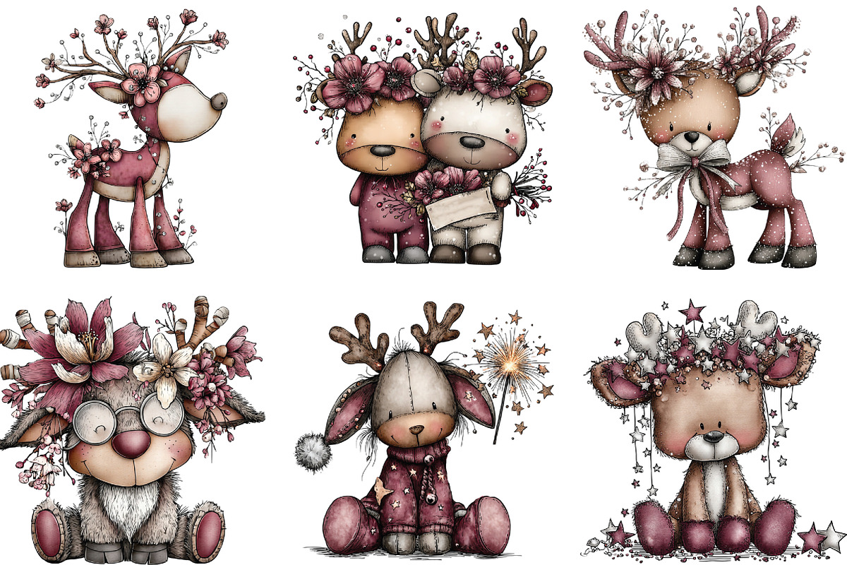 Whimsical New Year Reindeer Clipart, an Illustration by CraftArtStudio (Photo 5 of 6)
