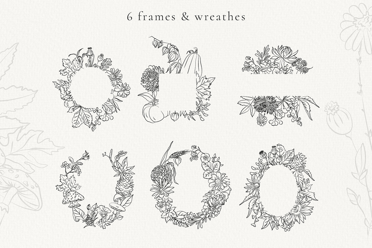 Autumn Botanicals Line Art Clipart, a Decorative Illustration by La Petite Line Art (Photo 9 of 14)