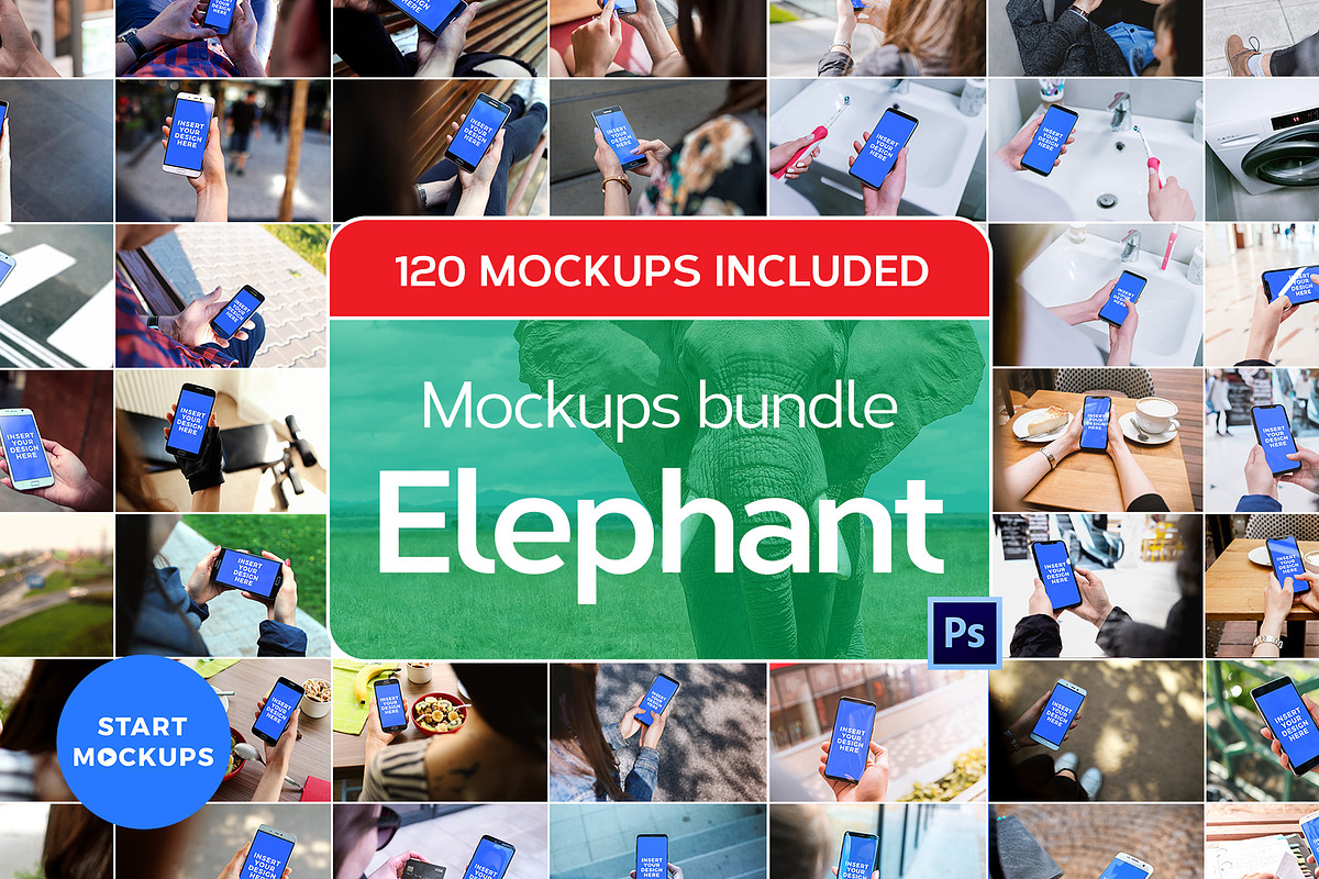 Mockups bundle Elephant - 120 Mocks, an iPhone Mockup by StartMockups.com (Photo 1 of 5)