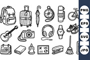 Travel Essentials Line Art Set, an Illustration by designvectx (Thumbnail 1 of 3)