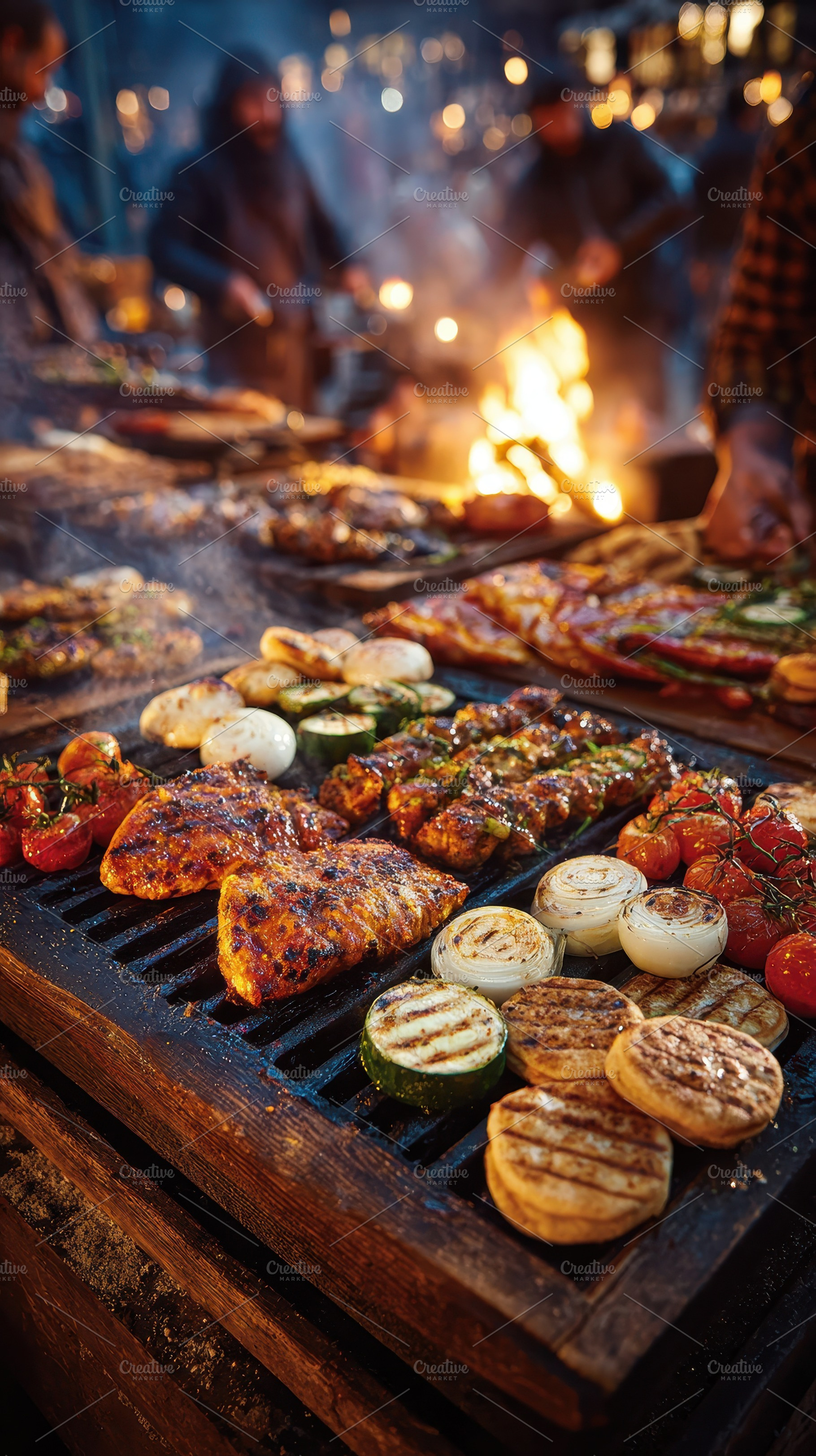 Grilled food at night market delicio, a Photo by Pixeness Studio