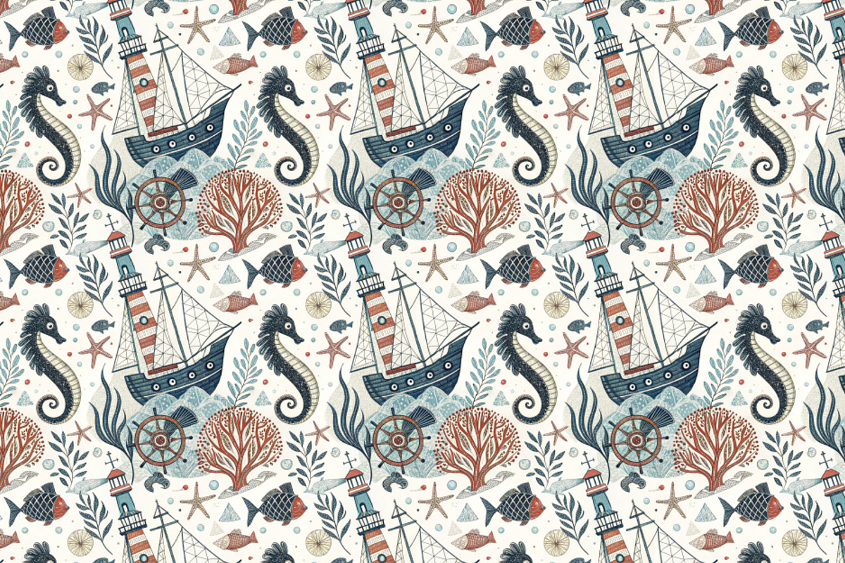 Seamless Pattern Set Marine Fantasy, a Pattern Graphic by Designs by Helen Trupak (Photo 7 of 8)