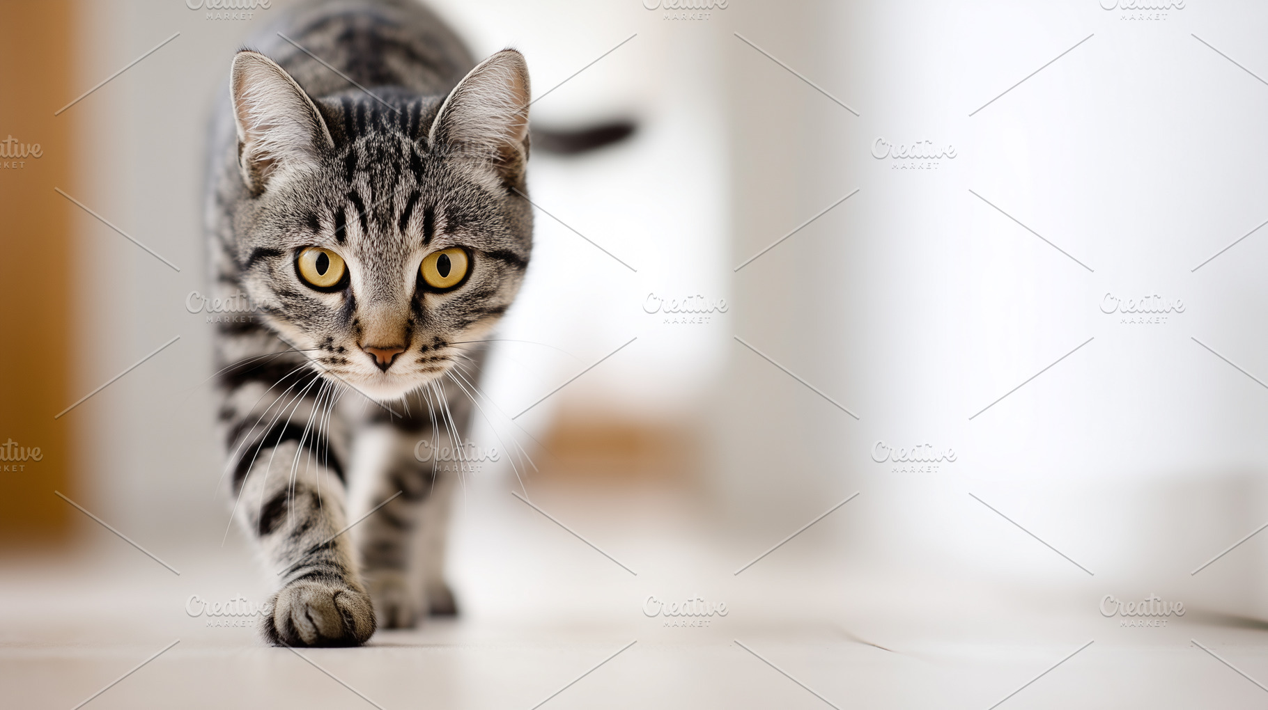 Cute silver tabby cat walking toward, an Animal Photo by MistyDay