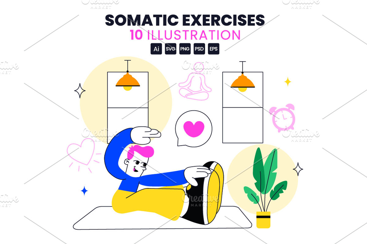 10 Somatic Exercises Illustration, a Person Illustration by denayunebgt (Photo 1 of 4)