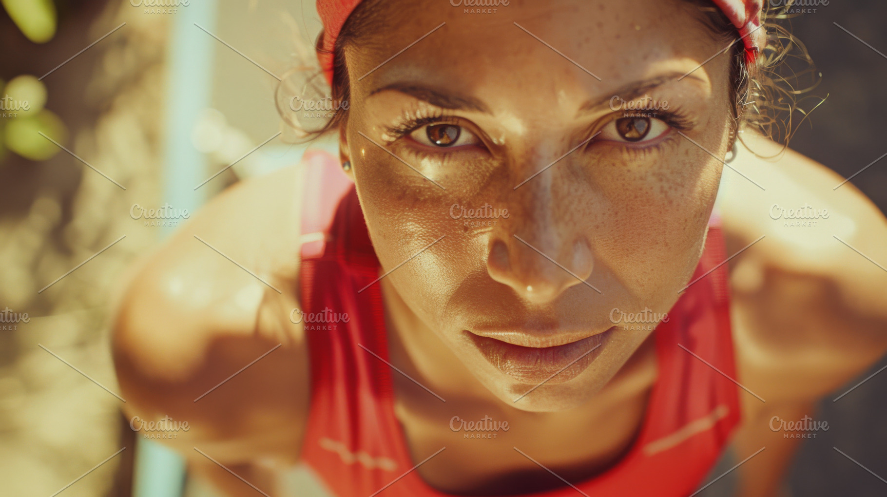 Athlete focused in red sportswear pr, a Photo by Dvoevnore photos