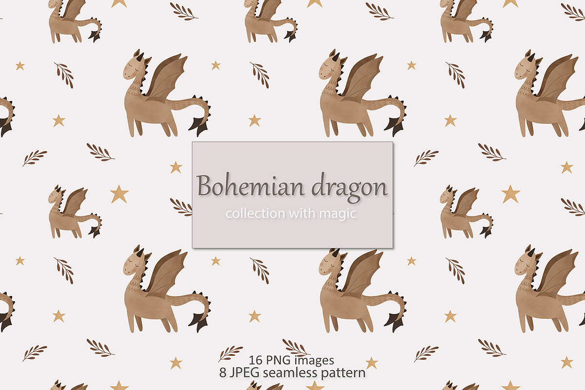 Bohemian dragon clipart and pattern, a Pattern Graphic by SleptArt (Photo 1 of 9)