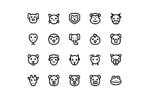 Animal Face Line Icons
